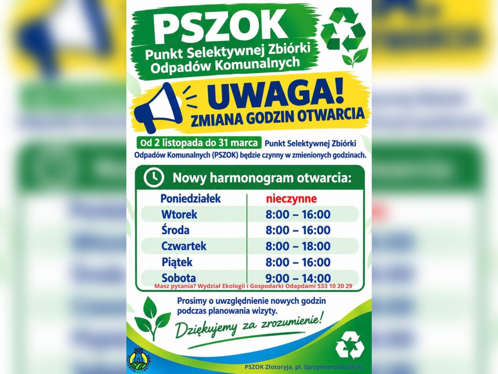 Zmiana godzin otwarcia PSZOK na sezon zimowy