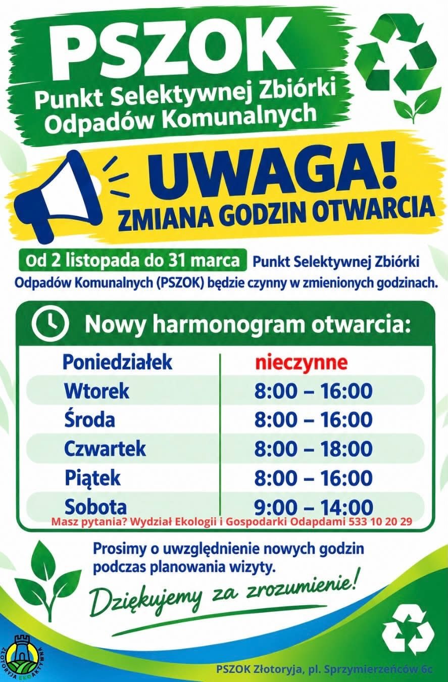 Zmiana godzin otwarcia PSZOK na sezon zimowy