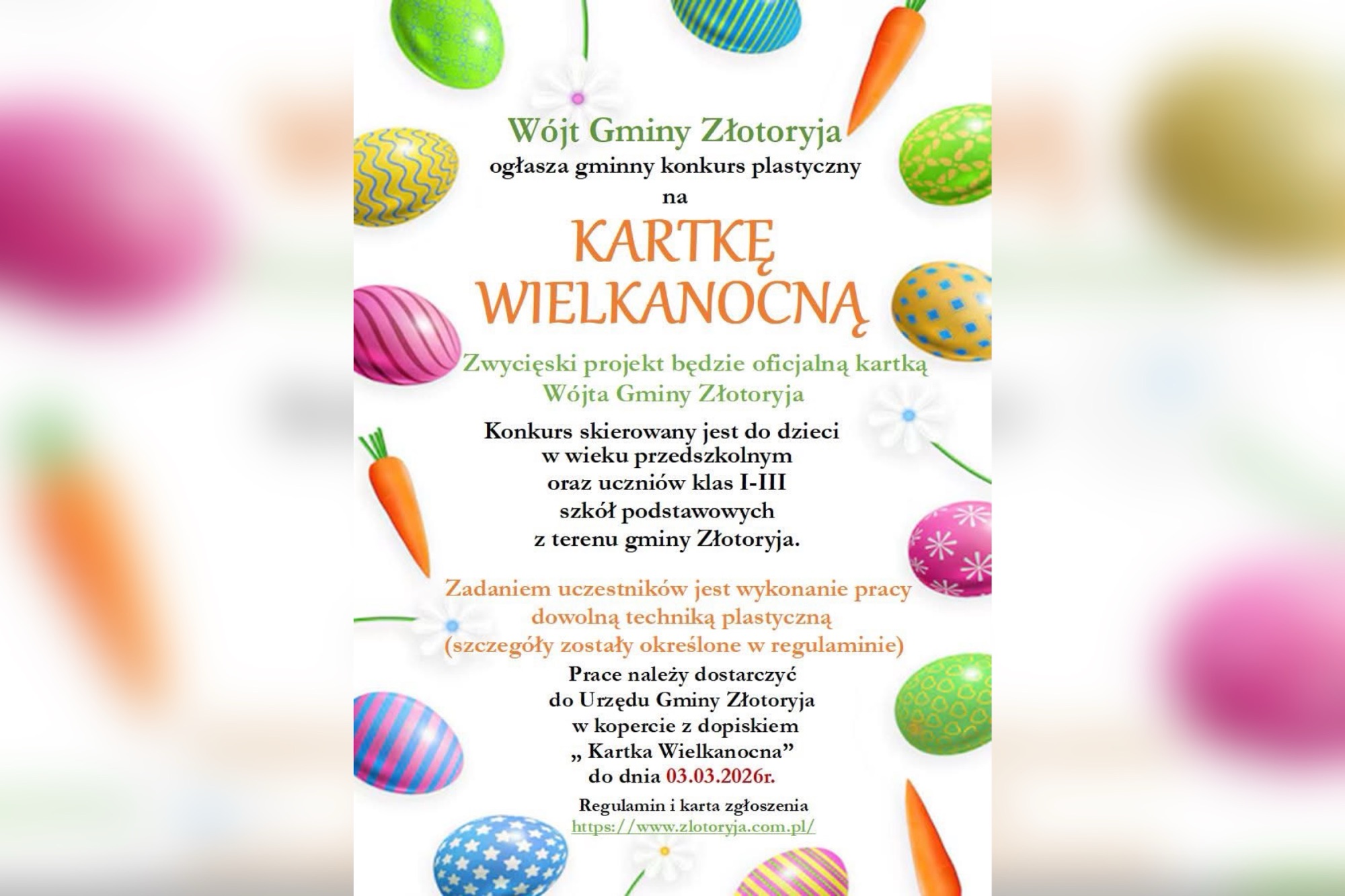 Gmina Złotoryja ogłasza konkurs na kartkę wielkanocną.