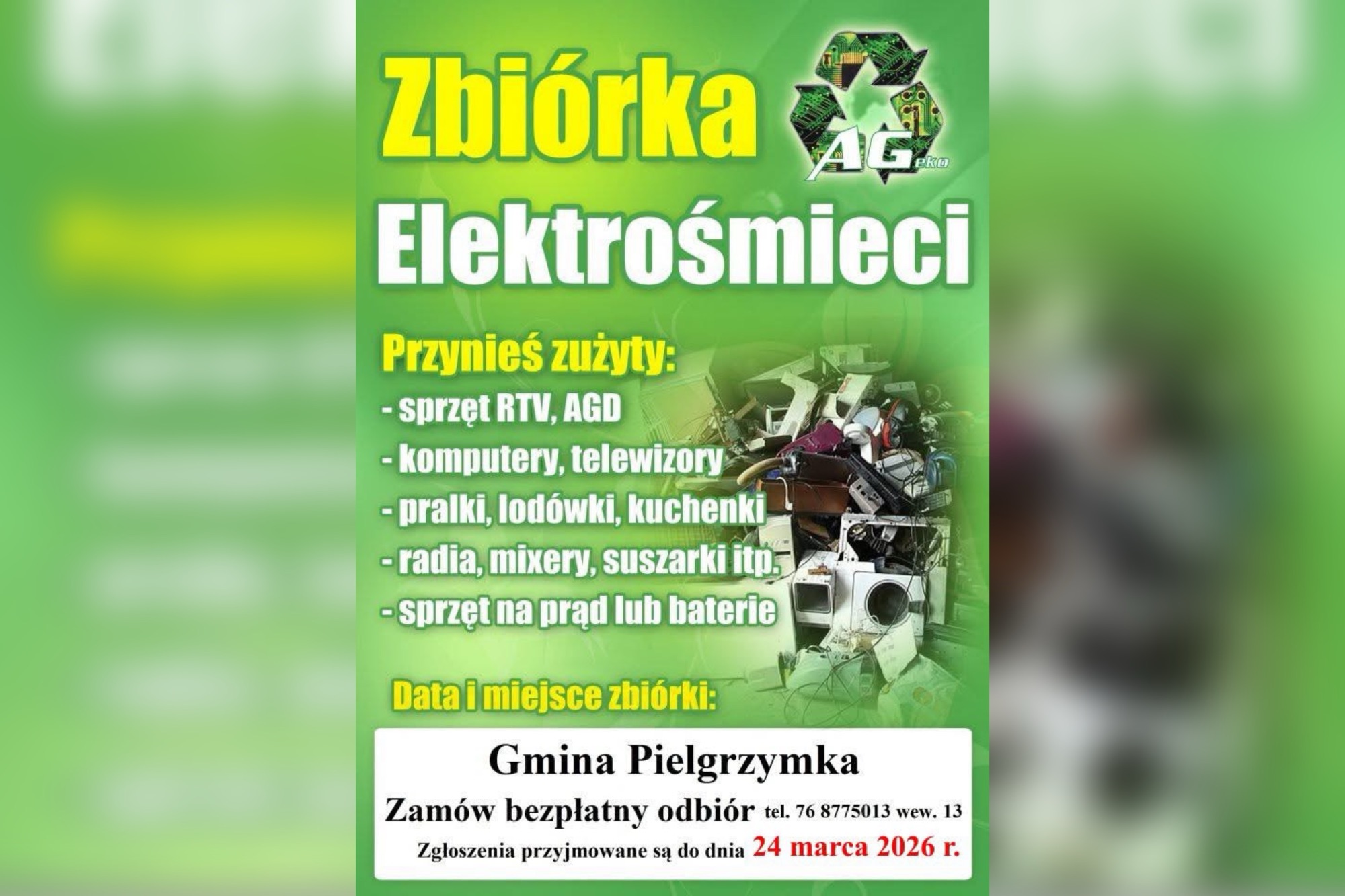 Bezpłatny odbiór elektrośmieci dla mieszkańców gminy Pielgrzymka