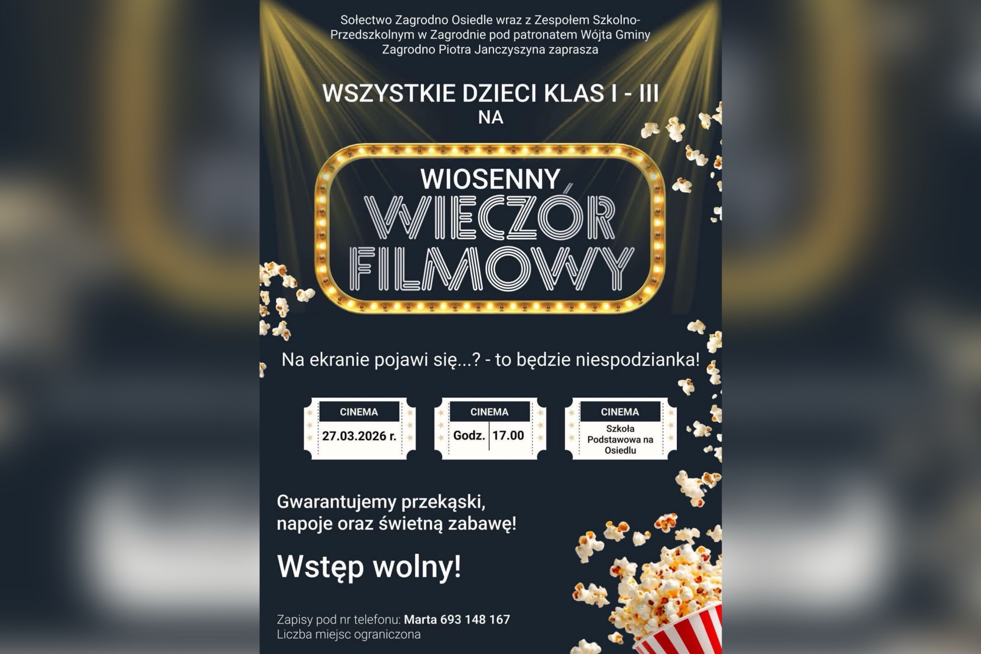 Wiosenny Wieczór Filmowy dla najmłodszych w Zagrodnie