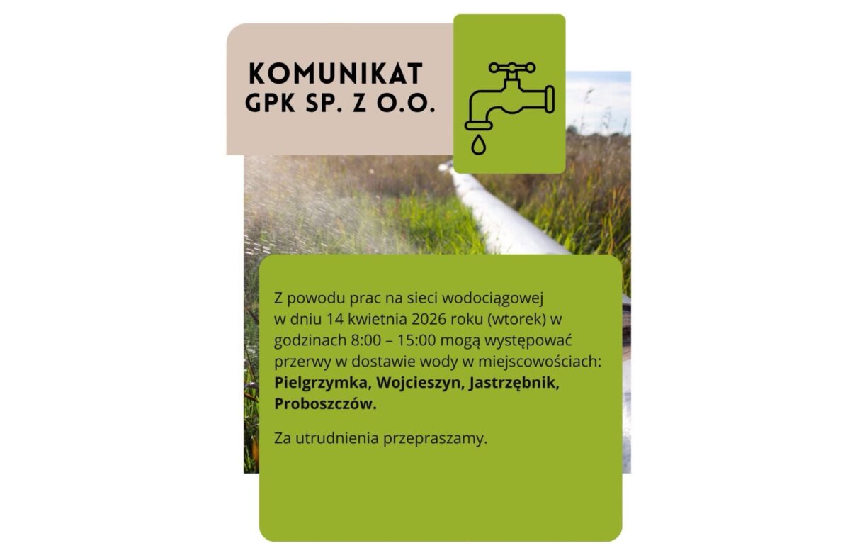 Przerwy w dostawie wody – komunikat dla mieszkańców Proboszczowa