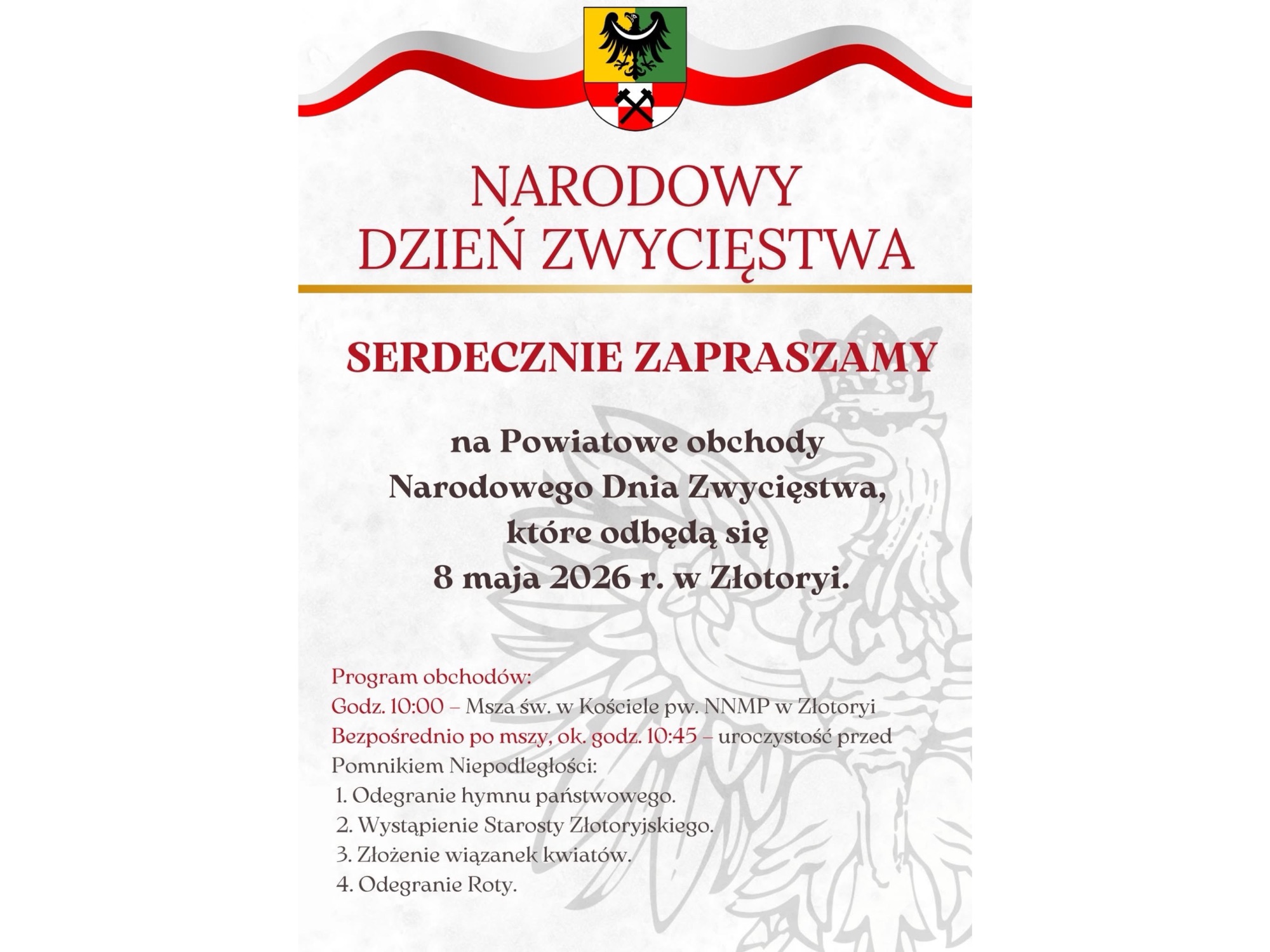 Starosta Rafał Miara zaprasza na uroczystości Narodowego Dnia Zwycięstwa