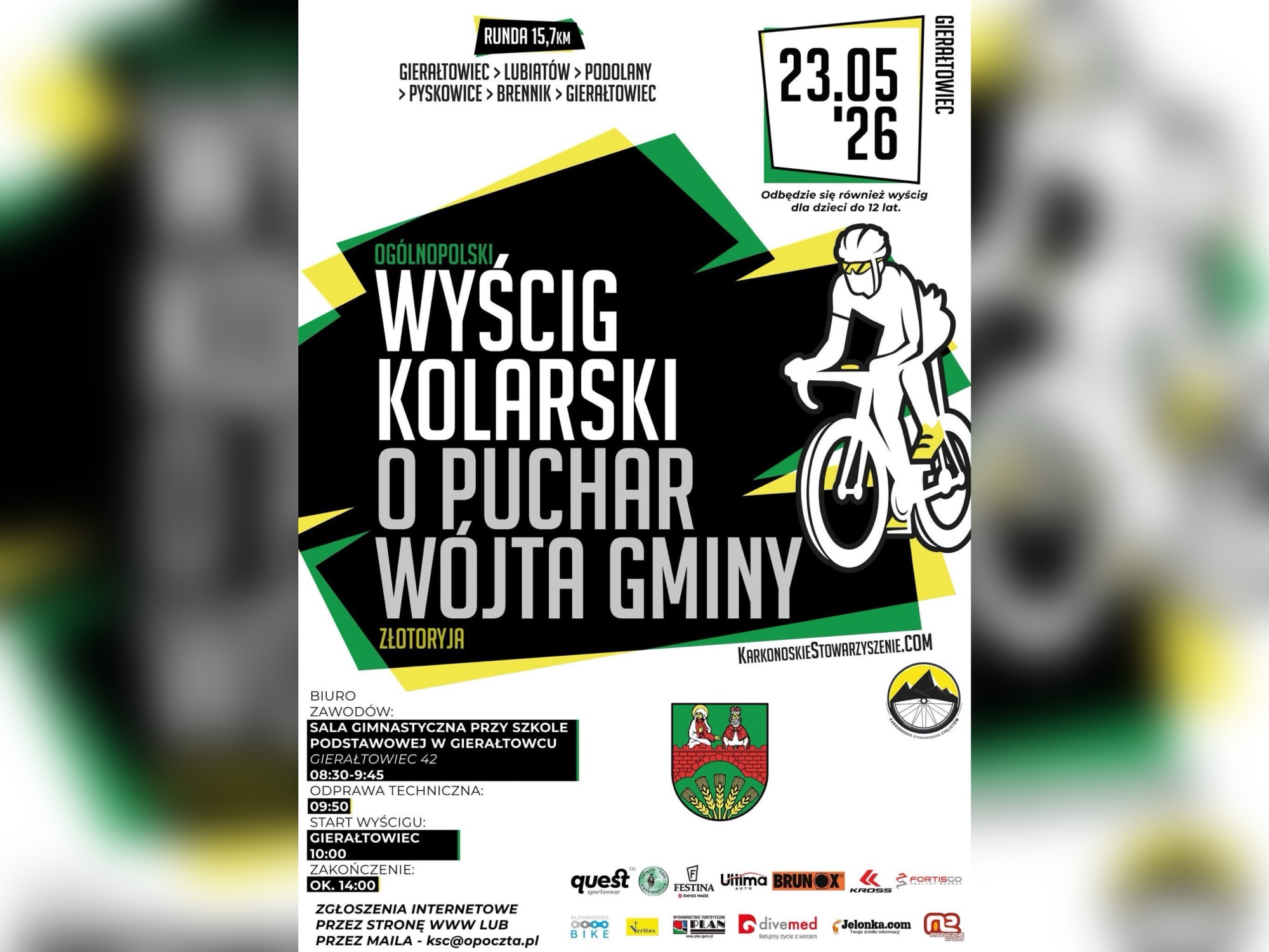 Zmiana lokalizacji biura zawodów przed wyścigiem w Gierałtowcu