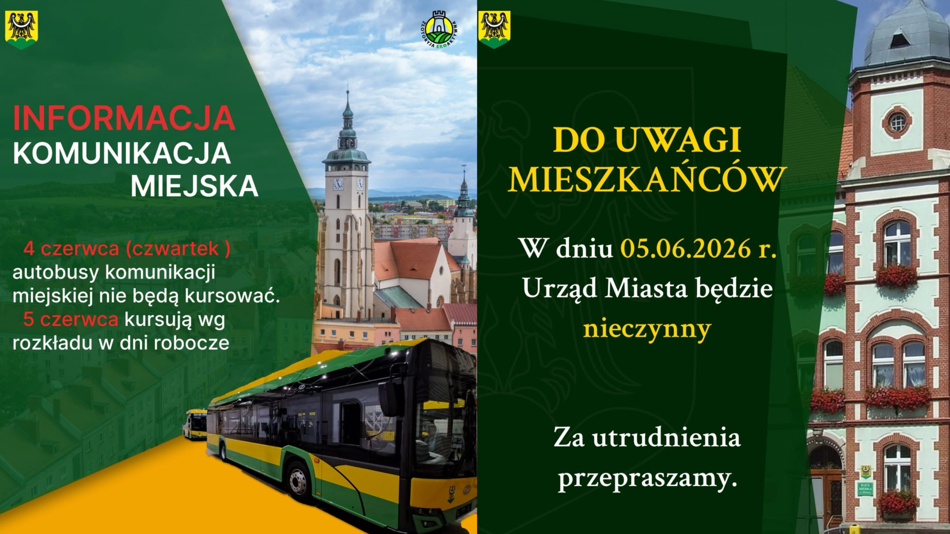 Komunikat dla mieszkańców: organizacja pracy urzędu i komunikacji miejskiej