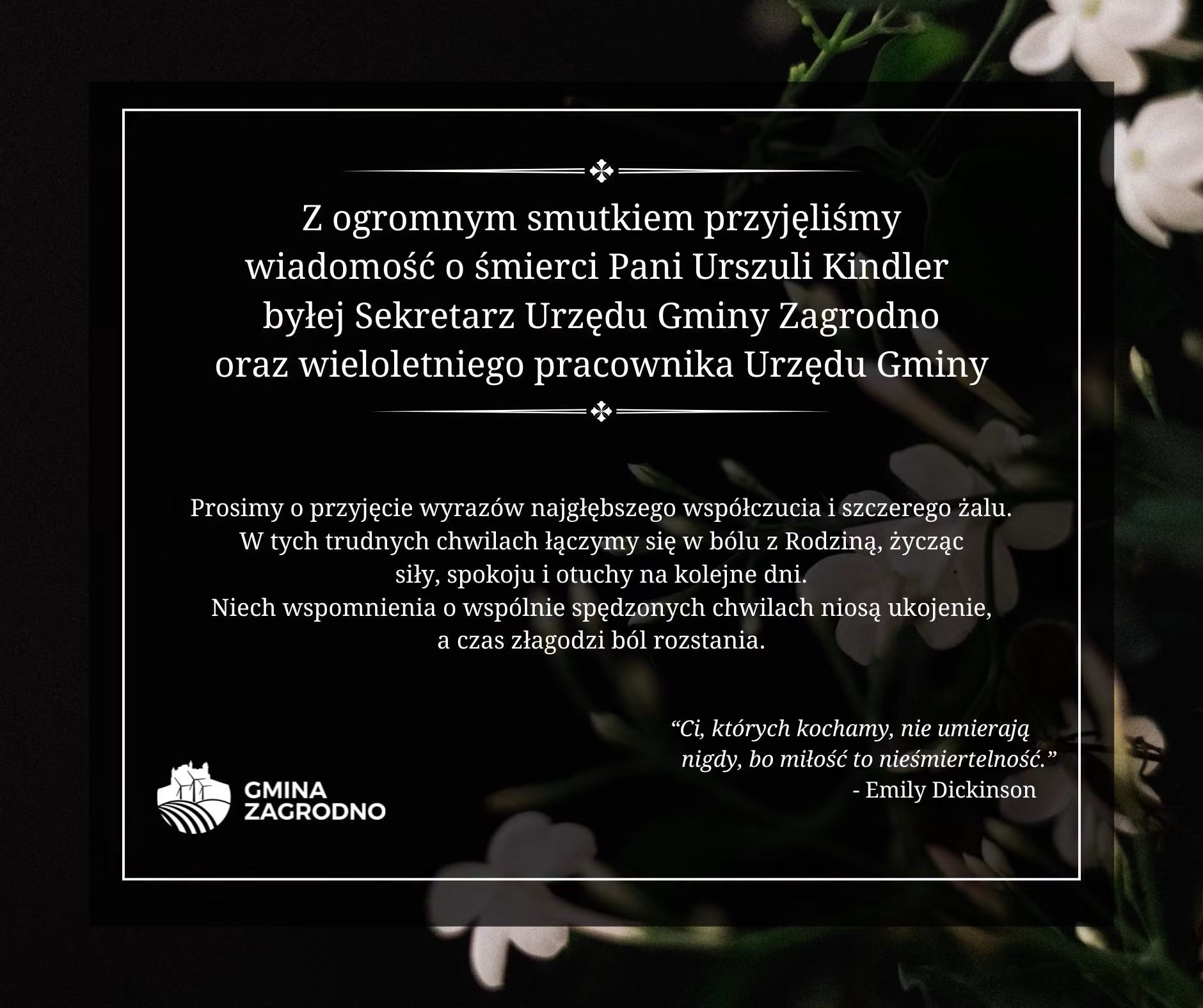 Nie żyje Urszula Kindler. Wieloletnia Sekretarz Gminy Zagrodno miała ogromny wkład w rozwój samorządu