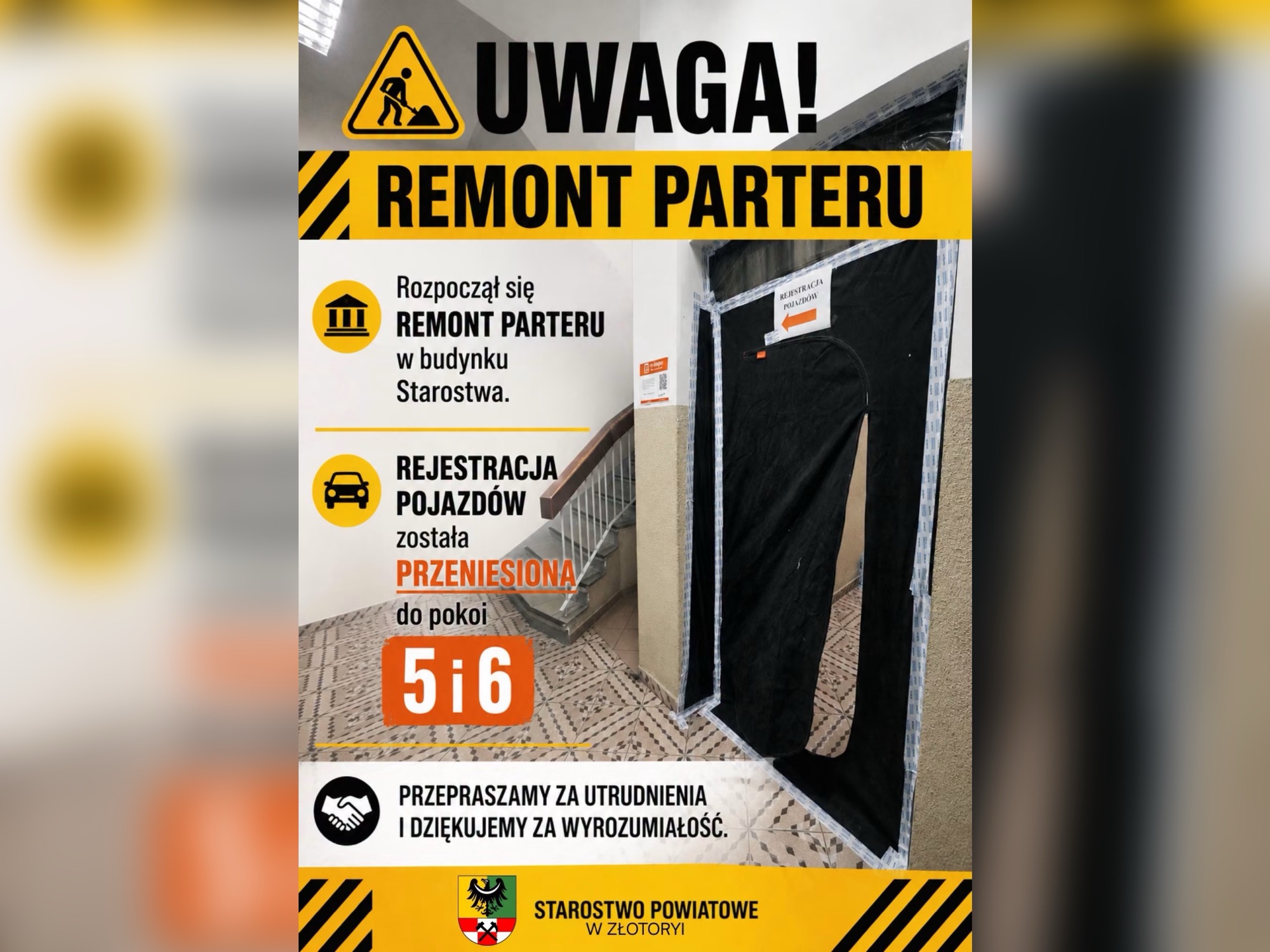 Remont parteru w budynku urzędu. Rejestracja pojazdów działa w nowej lokalizacji