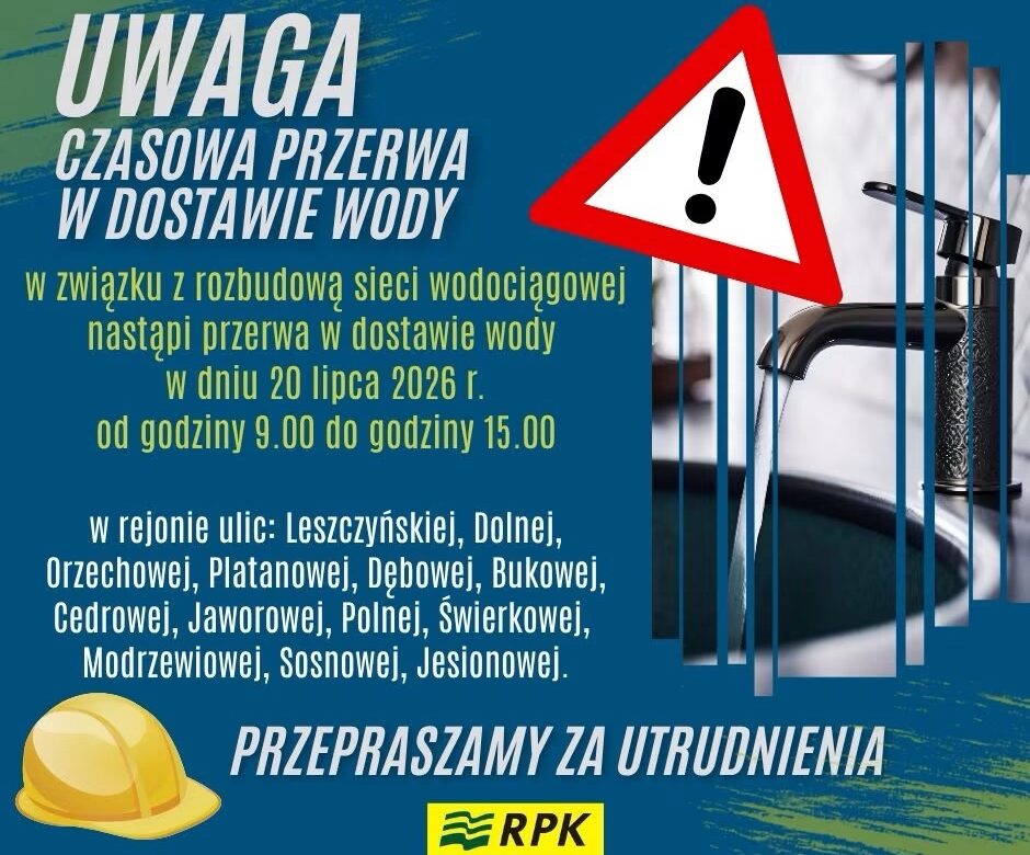Komunikat dla mieszkańców Złotoryi dotyczący czasowego wyłączenia dostaw wody