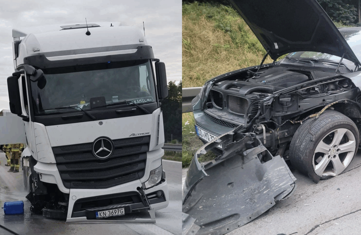 Pożar ciężarówki po zderzeniu na autostradzie A4. Strażacy interweniowali za węzłem Jadwisin
