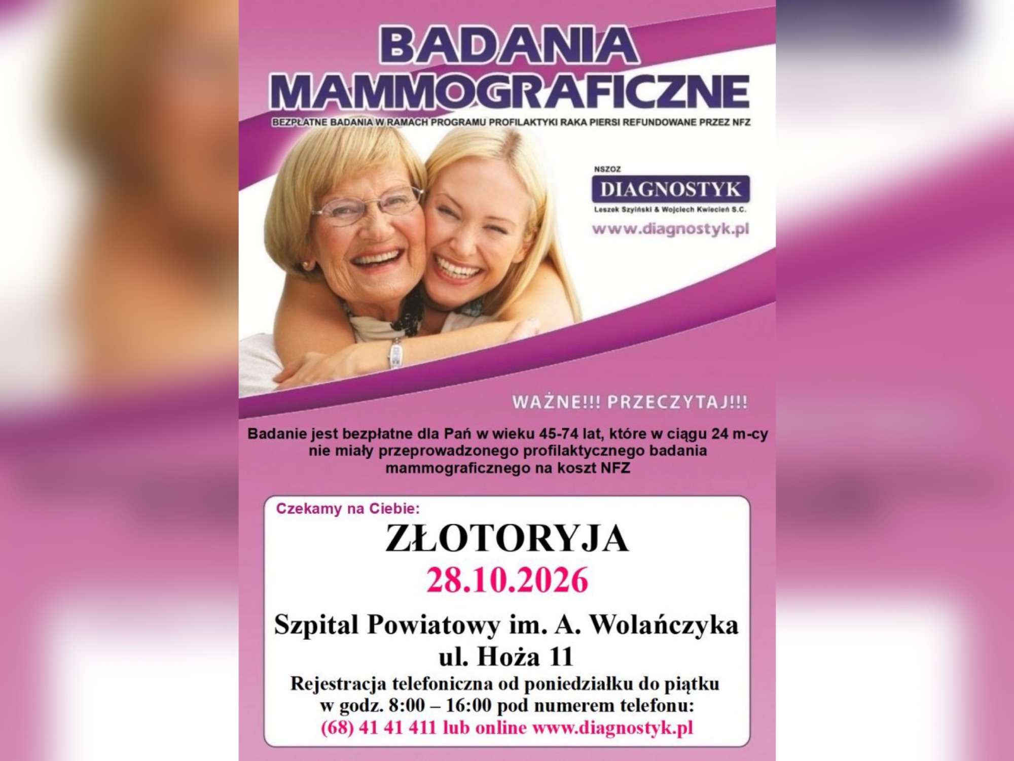 Bezpłatna mammografia w Złotoryi. Mammobus przyjedzie 28 października